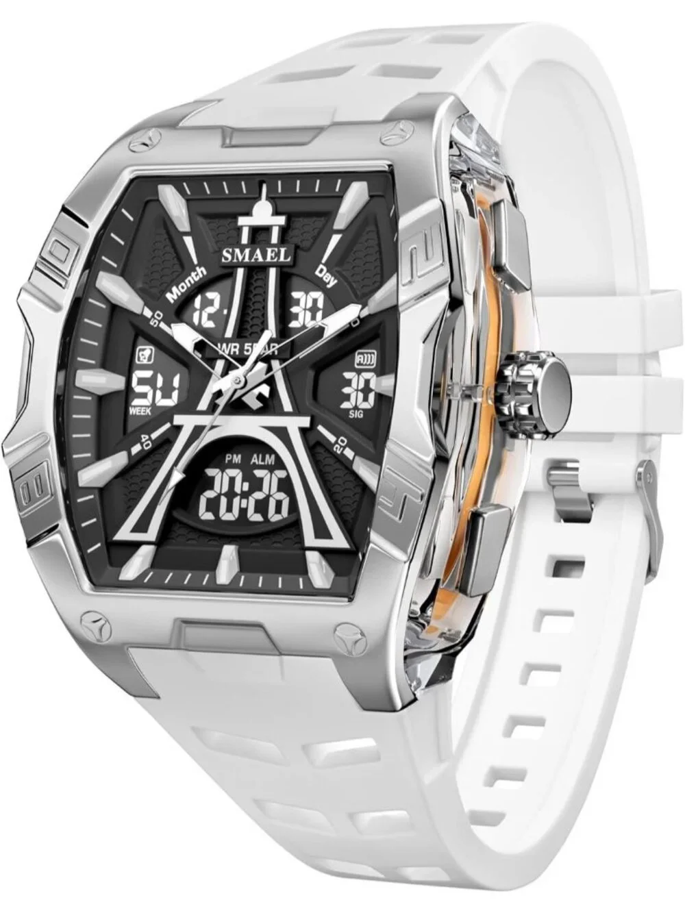 Men's White Analog Quartz Waterproof Sports Classic Square LED Digital Watch